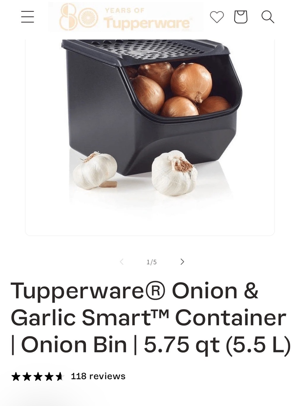 Tupperware Black Onion & Garlic Storage Bin